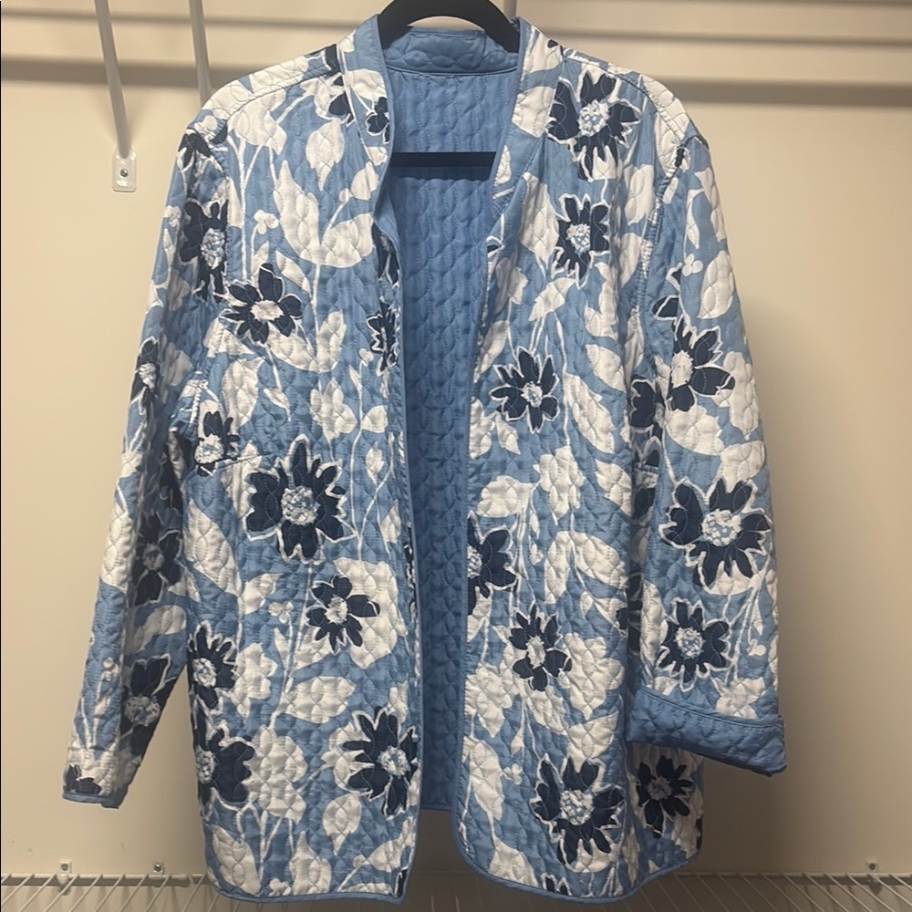Free people inspired blue and white Floral Quilted Women's‎ Jacket